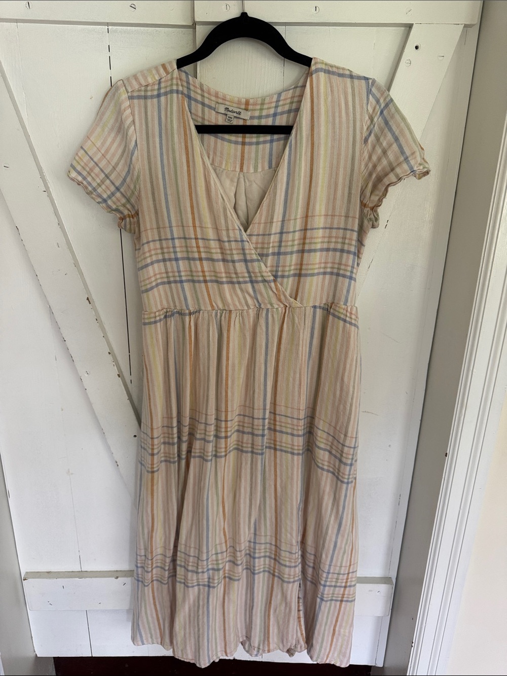 Madewell Pastel Multi-Stripe Wrap-Style Midi Dress